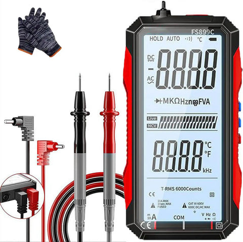 True RMS 6000-Count Digital Voltmeter And USB Rechargeable Auto Ranging Multimeter with probes and safety gloves