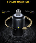 Top Shelf Electric Screwdriver With Pivoting Handle And Crisp Digital Torque Display featuring adjustable 8-staged torque knob for precision.