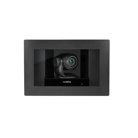 Top Tier Recessed In Wall Pt Z Camera With Built In Smart Glass And Rock Solid One Link Hd Bridge For Zero Hassle Video Conferencing in polished black finish.