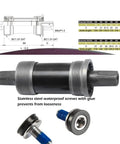 Square Taper Bottom Bracket Set For Mountain And Road Bikes, Pro Grade Aluminum Sealed Bearing BB With Boron Spindle, 68x120mm, Black Finish, Includes Cups And Waterproof Screws diagram and components.