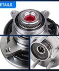 Detailed view of a front wheel bearing and hub assembly for Ford F150 2015 2016 2017 6 Lug 4WD with ABS replacement plug and play install.