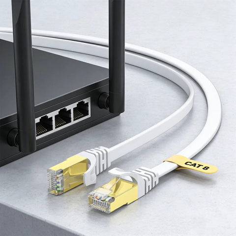 High Speed Cat 8 Ethernet Patch Cable 15 Ft For Gaming And Streaming, 40Gbps And 2000MHz Bandwidth, Slim Flat LAN Network Cable connected to router