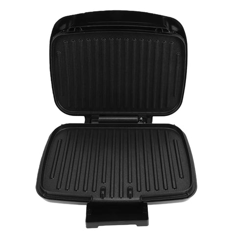 Haofy 1000W Electric Indoor Grill Panini Press With Removable Plates open view showcasing non-stick grilling surface.