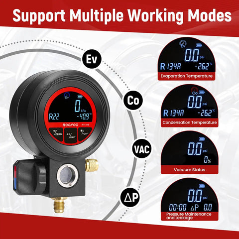 3 In 1 Digital Manifold Gauge For HVAC With Refrigerant Charging Vacuum Testing And Leak Detection Compact Digital Tool For Pros To Dial In AC And Refrigeration Systems Faster 24 Refrigerants Compatible, black handheld unit
