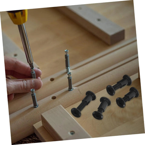 Bulk 170 Piece Steel Furniture Hardware Kit Rock Solid Screws And Nuts for bed frame assembly with black bolts in use.