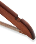 Close-up of 40 Walnut Wooden Suit Hangers With Notches And Chrome Swivel Hook For Suits Coats Jackets Pants Shirts Skirts.