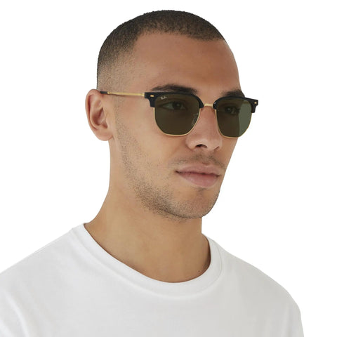 New Clubmaster Square Sunglasses 53mm Black On Gold With Green Crystal Lenses Lightweight Italian Made Frame With Metal Temples