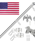 Sturdy 6 Foot Stainless Steel Flag Pole Kit With 1.25 Inch Diameter Built To Weather The Wind And Last For Years shown with US flag