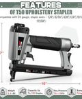 Pro Grade Air Powered 20 Gauge Upholstery Stapler With 1500 Pcs T50 Staples In 1/4, 3/8, And 5/8 Inch, Includes Carrying Case