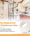 Twenty Piece Heavy Duty Plastic Santoprene Swivel Seals For Half Inch PEX Pipe Fittings And RV Water Lines To Plug Leaks Fast With Zero Drip Nonsense A Reliable Game Changer For Quick Swaps And Easy Installs in a bathroom setting.