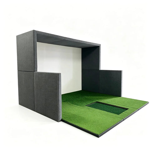 Modular Golf Simulator Enclosure with Premium Panel Wall System for Indoor Cages Impact Screen and Turf Flooring, 11x11x7 ft