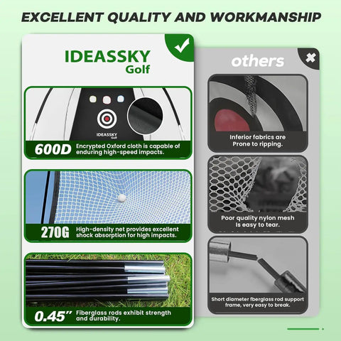Comparison chart highlighting superiority of 10x7 Foot Golf Practice Net With Mat Backyard Driving And Chipping Training Net