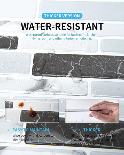 Thick 2mm To 2.5mm Peel And Stick Marble Backsplash Tiles 12x12 10 Pack, water-resistant feature in kitchen setting