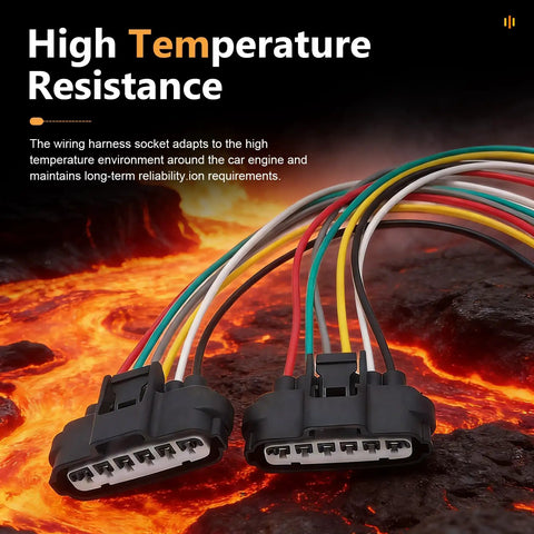 2-Pack 6-Pin Throttle Body Pigtail TPS Repair Connector Kit, displayed over high temperature environment, showcasing durability.