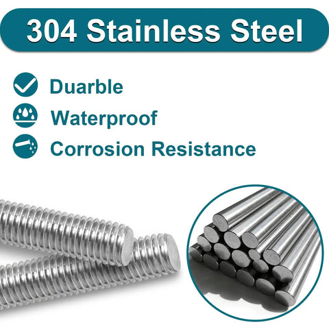 Top Shelf M5 Threaded Rods 250 Millimeter Fully Threaded Stainless Steel Studs Rust Resistant Heavy Duty hardware fasteners in 304 SS.