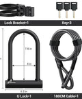 Heavy Duty Bike U Lock With 18mm Shackle And 6ft Security Cable For Road Mountain Electric And Folding Bikes, Portable Lock With Sturdy Mounting Bracket, Water Dust Scratch Resistant, Built Tough So You Can Lock Down Your Ride. 9.85x6.3 in U-lock, 180 cm cable, keys and bracket