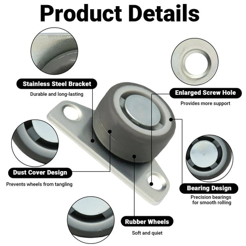 Dijedev 1.25 Inch Small Side Mount Caster Wheels Set of 4 with stainless steel bracket and rubber wheels for durability.