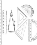 Real Deal 7 Piece Geometry Set With Fine Tip Drawing Compass And 6 Plus 4 Inch Protractors Clear Triangle And Straight Ruler smooth drafting gear.
