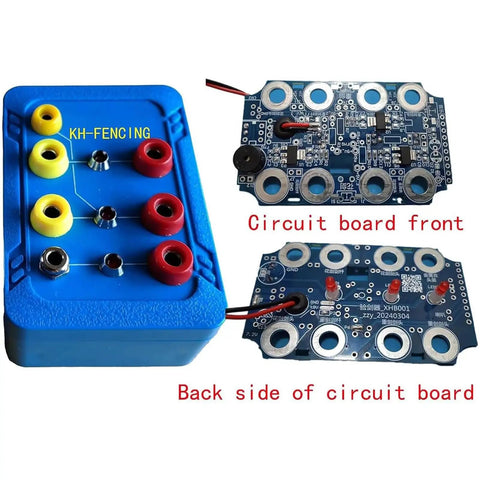Fencing Gear Diagnostic Tool With Color-Coded Slots And Indicator Lights For Epee, Foil, And Saber Blades, circuit boards shown