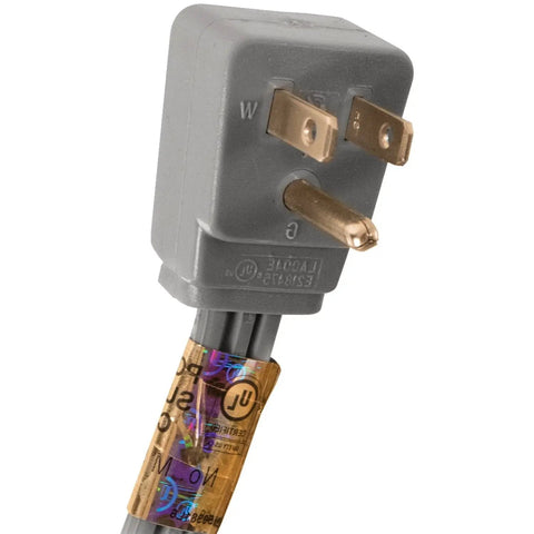 Close-up of 15 Amp Appliance Power Cord Heavy Duty 6 Feet Three Wire Grounded With Right Angle Plug Head UL Listed ETL Listed