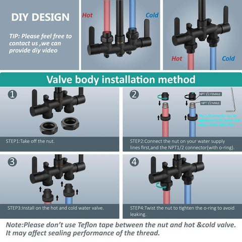 Installation guide for Outdoor Shower Kit With 3 Inch Center Faucet System, Exposed Shower With Two Handles, Matte Black Valve