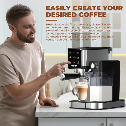 Smooth Operator 20 Bar Espresso Machine With Automatic Milk Frother And Snappy Touchscreen in a compact kitchen.