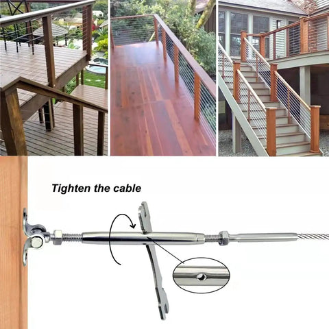 Stainless Steel Cable Railing Kit for 1/8 Inch Cable, 30 Pairs, T316 Marine Grade, 180 Degree Adjustable Turnbuckle Base, deck installation