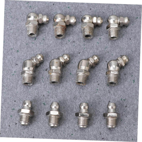 Grease Zerk Fittings Kit, 45-Piece Metric Assortment With Straight, 45-Degree, And 90-Degree Angles For Bearings And Equipment displayed.