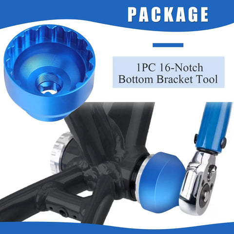 Close-up of CNC aluminum 16-Notch Bottom Bracket Tool Universal Fit For Shimano Chris King SRAM FSA installation view