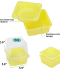 Four Pack Microgreen Sprouting Trays With Humidity Domes 5 By 5 Inches BPA Free 1.2mm Mesh Holes Sprouter Kit showing mesh holes and dome