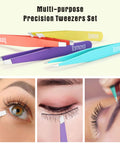 Pro Grade Eyebrow Tweezer Set Four Piece Slant And Pointed Tips Stainless Steel Multi Color for Precision and Shaping