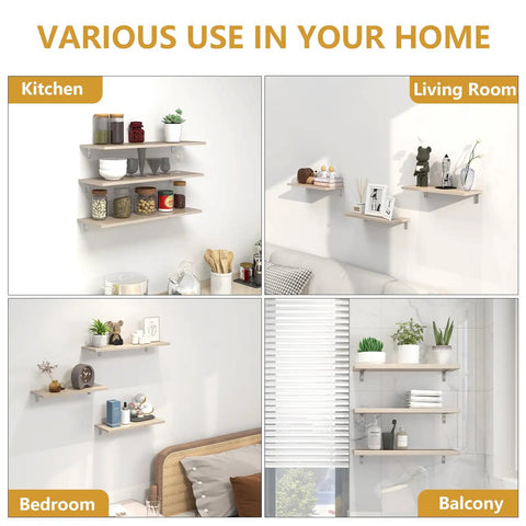 L Shaped Corner Bracket 5 By 2 Inches holding wooden shelves in kitchen, living room, bedroom, and balcony settings, durable home use