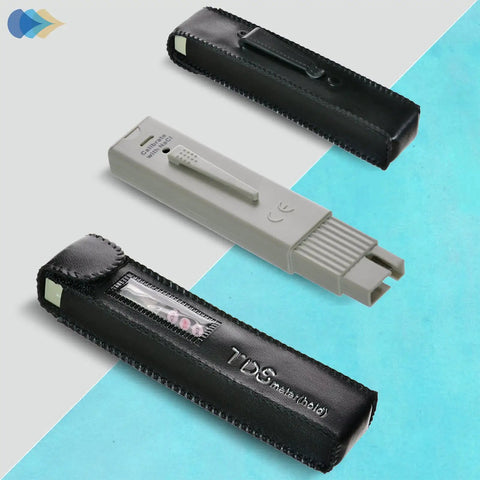 Digital TDS Water Quality Tester with temperature reading and three button controls, with carrying case, for water systems