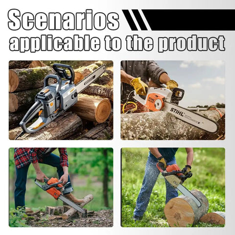Collage of chainsaw scenarios using Two Pack Fuel Gas Oil Filler Tank Caps For Compatible Chainsaws MS170 MS180 017 018 Replacement Leak Proof Set