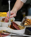 Chef using Two Pack 12-Inch Kitchen Tweezers Set, Extra Long Stainless Steel Fine Tweezer Tongs for precise garnishing in a kitchen