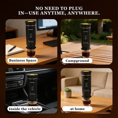 On The Go Portable Espresso Maker With Self Heating Battery Power, 3-In-1 Coffee Cup That Uses Ground Coffee Or Capsules in various locations