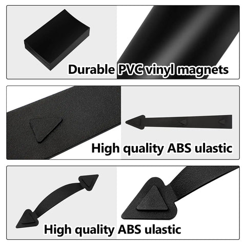 Magnetic Garage Door Decoration Kit With Faux Windows Hinges And Handles Black, showing PVC vinyl and ABS material close-up.