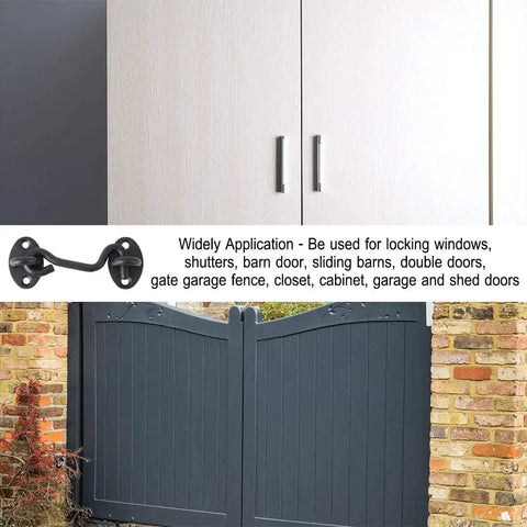 Stainless Steel Gate Hook and Eye Latch Screws for Door Window Shed Barn, 40cm latch on double doors against brick wall.