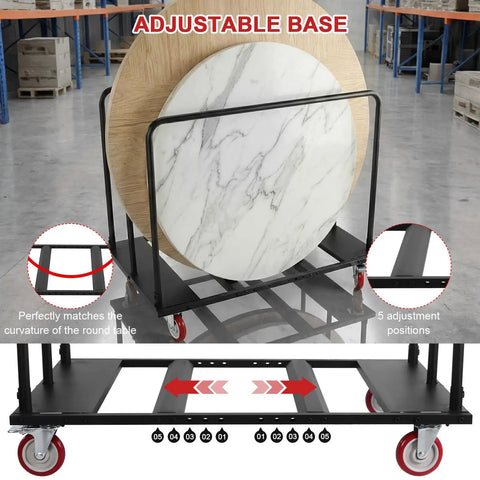Heavy Duty Folding Table Cart And Drywall Dolly, 1800 Lb Capacity, Moves 10 Tables At Once, Beastly Mobile Utility Cart For Boxes, Wood, Stone, Plywood And More For Job Sites And Workshops. Adjustable base for round tables, black steel wheels
