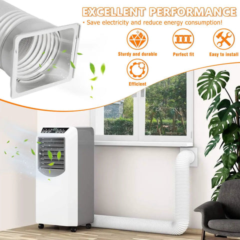 Square To Round Exhaust Hose Adapter For Portable Air Conditioners Fits 7 By 5.9 Inch Square Vents To 5.9 Inch Hoses ABS Plastic Connector No Fuss Wear Resistant Easy Window Setup For Home Or Office Use installed in air conditioner setup
