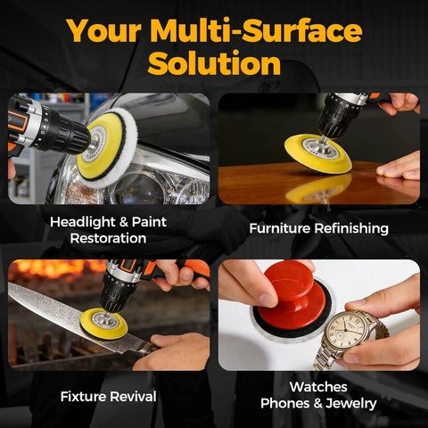 Multi-surface uses for 136 Piece Wet And Dry Sanding Disc And Polishing Kit For Drill Or Manual Use Go To Pro on various items.