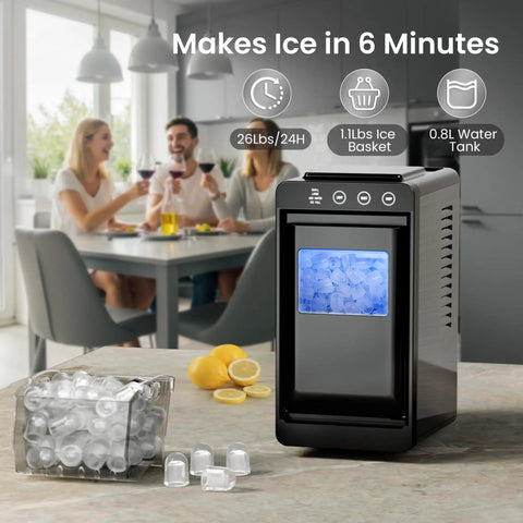 Countertop Ice Maker Machine Portable With Self Cleaning Function, 26 Lbs Per Day, Bullet Ice In 6 To 8 Minutes in kitchen setting