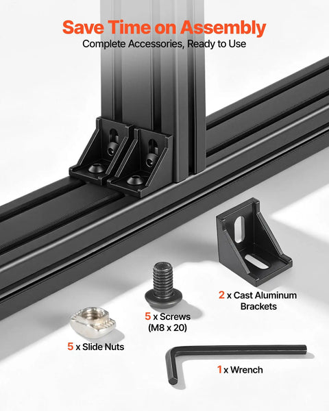 Two Pack 4080 Aluminum Extrusion Profile 19.69 Inch 500 Mm T Slot European Standard Anodized Linear Rail High Strength Extruded Aluminum Rail For 3D Printer Parts And CNC DIY Workbench Black with brackets and screws