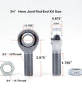 Beefy Three Quarter Inch Chromoly Heim Joint Rod End Kit With Left And Right Hand Threads For Panhard Rods Traction Bars And Tie Rods Includes Spacer Tubes Adapters Jam Nuts And Rubber Seals 2 Pack Built To Last 3/4-16 thread size diagram