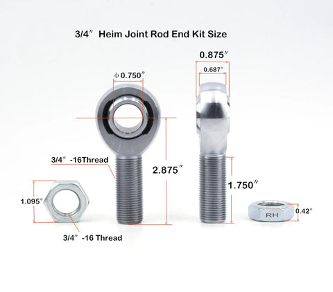 Beefy Three Quarter Inch Chromoly Heim Joint Rod End Kit With Left And Right Hand Threads For Panhard Rods Traction Bars And Tie Rods Includes Spacer Tubes Adapters Jam Nuts And Rubber Seals 2 Pack Built To Last 3/4-16 thread size diagram