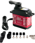 Beefy 55Kg Digital Servo With Full Metal Helical Gear Brushless Motor IP68 for RC Cars, showing accessories and wires