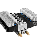 5 Way 3 Position Pneumatic Solenoid Valve With 4V230C08, DC12V Coil, PT1/4 Ports, Manifold Base, side view