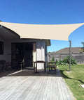 Butter Cream 10 Ft By 13 Ft Sun Shade Sail UV Blocking For Backyard Deck Patio Garden And Outdoor Spaces Breathable HDPE installed view