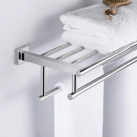 Two Towel Rack With Dual Bars And A 20 Inch Shelf For Bathroom Wall Mount In Rustproof SUS304 Stainless Steel Brushed Finish