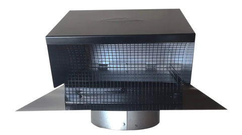 Galvanized Steel Roof Vent Cap With Damper And Removable Screen 6 Inch Collar Black Finish front view